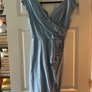 Blue Asymmetrical Ruched Midi Dress